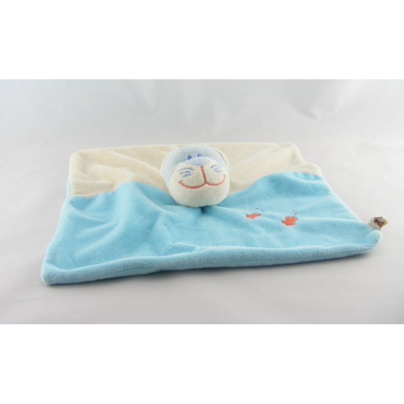 Doudou plat chat bleu poisson rouge DOUKIDOU 