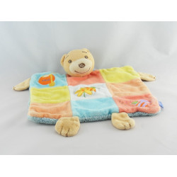 Doudou plat ours patchwork multicolore miel abeille KALOO