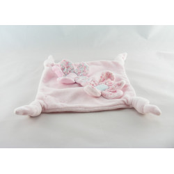 Doudou plat lapin Liliblue rose carré bleu fleur rose KALOO