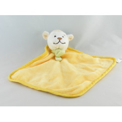 Doudou plat hochet lapin blanc beige KIMBALOO