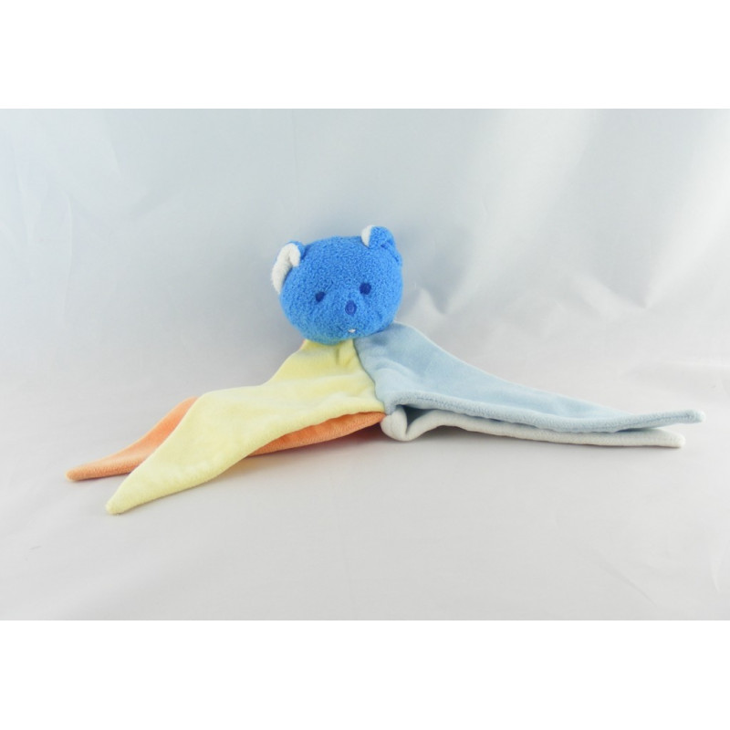 Doudou Plat Ours musti orange jaune bleu blanc MUSTELA