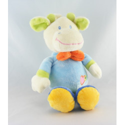 Doudou plat girafe vache bleu fleur coeur SIDJ