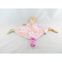 Doudou plat hochet lapin blanc beige KIMBALOO