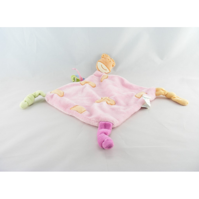 Doudou plat hochet lapin blanc beige KIMBALOO