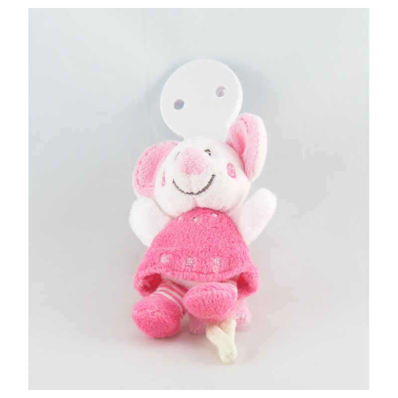 Doudou attache tétine Mimi la souris robe rose fleur NICOTOY KIABI