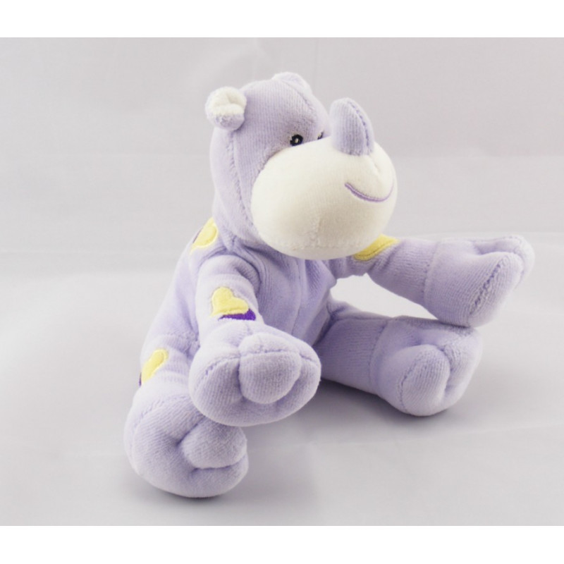 Doudou rhinocéros mauve coeur jaune violet KIMBALOO