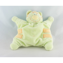 Doudou plat marionnette chat tigre vert avec  petit poisson KIABI