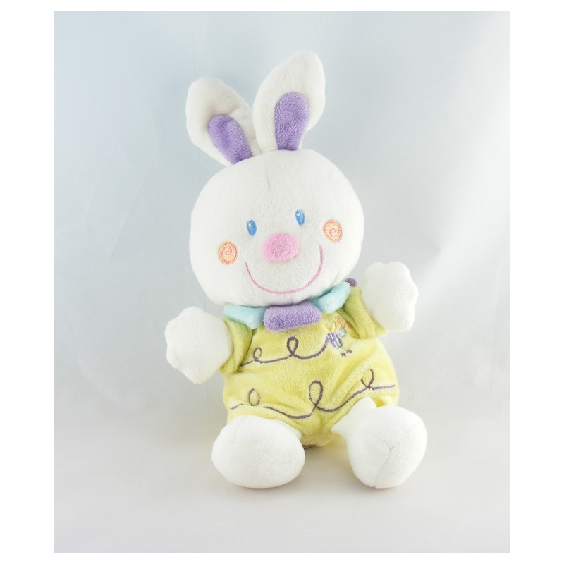 Doudou lapin blanc jaune abeille NICOTOY NEUF