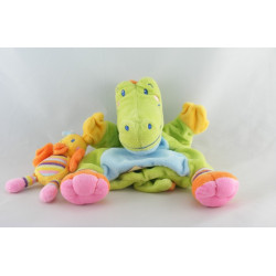Doudou plat crocodile vert bleu NICOTOY