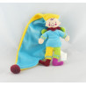 Doudou lutin arlequin bleu jaune long bonnet KATHERINE ROUMANOFF