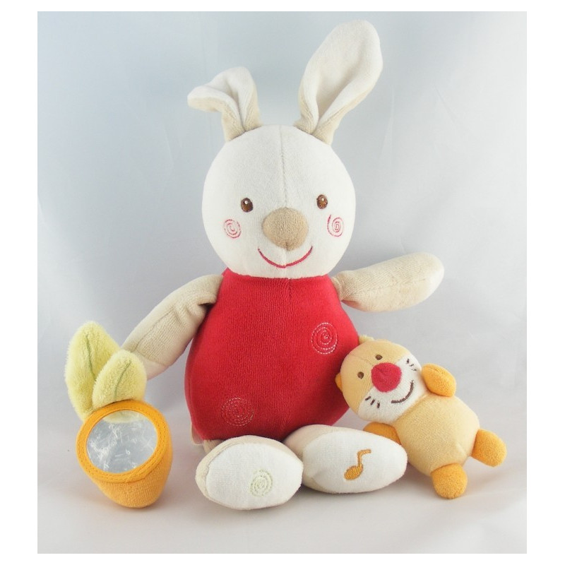 Doudou hochet lapin rouge blanc SUCRE D'ORGE 
