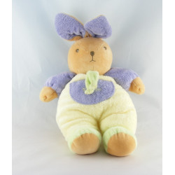 Doudou lapin ecru jaune mauve vert TAKINOU 22 cm