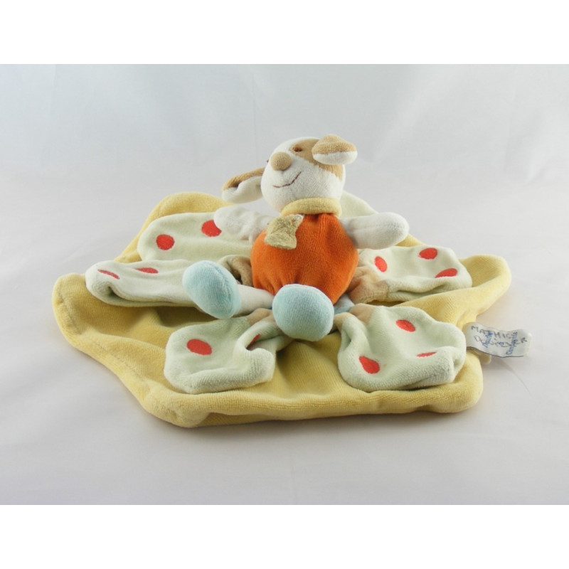 Doudou plat chien Hector orange blanc bleu Doudou et compagnie