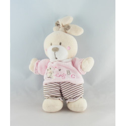 Doudou lapin rose velours brodé KITCHOUN KIABI NICOTOY