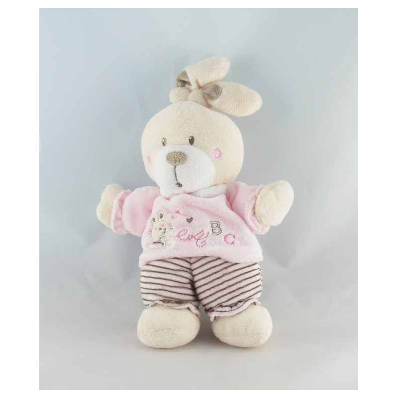 Doudou lapin rose velours brodé KITCHOUN KIABI NICOTOY