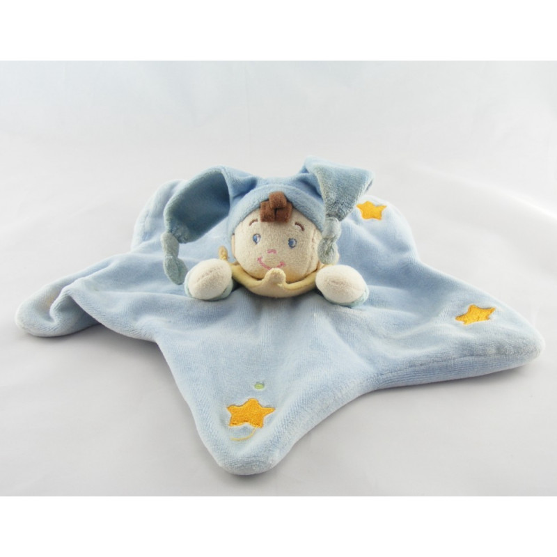 Doudou plat étoile lutin garçon bleu NICOTOY (taché)