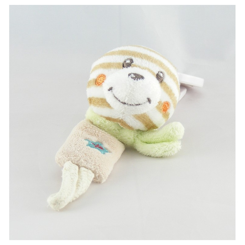 Doudou ours rayé beige écharpe verte lune étoile NICOTOY