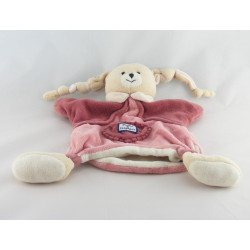 Doudou plat marionnette lapin avec bébé bordeaux rose DOUDOU ET COMPAGNIE