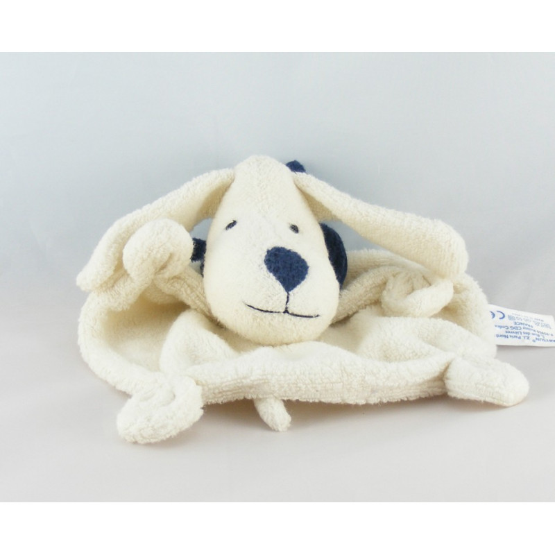 Doudou plat chien beige foulard bleu marine BABYSUN