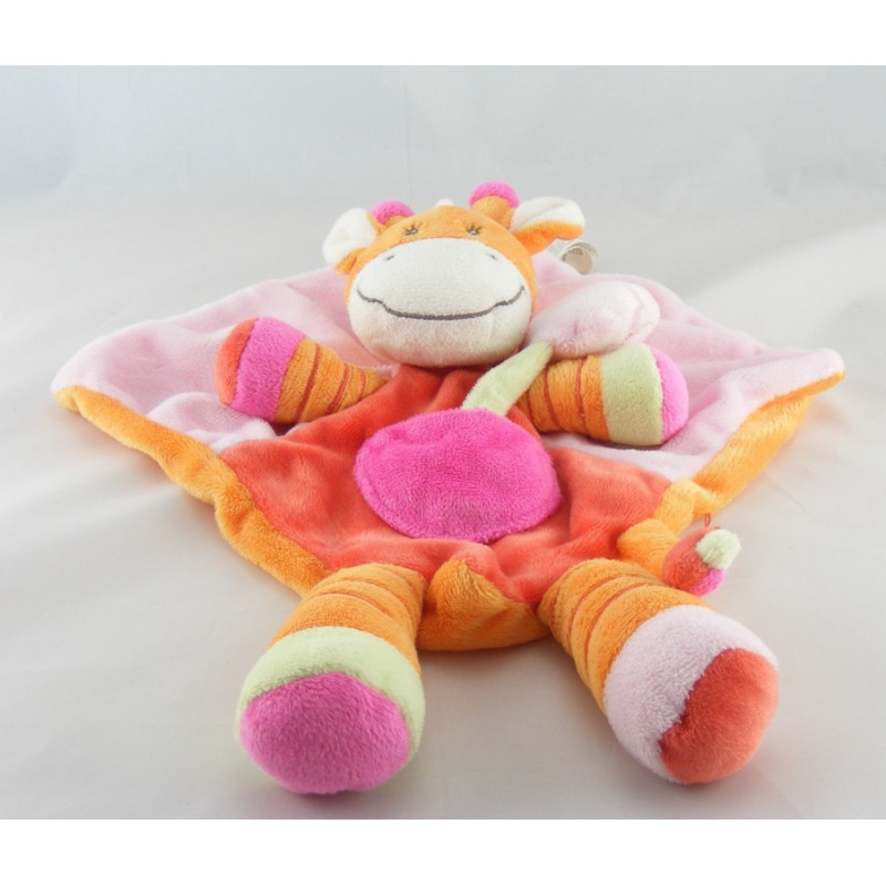 Doudou coussin rose girafe orange rouge NICOTOY 