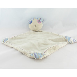 Doudou chat gris marron pull et bonnet rayés bleu OBAIBI OKAIDI