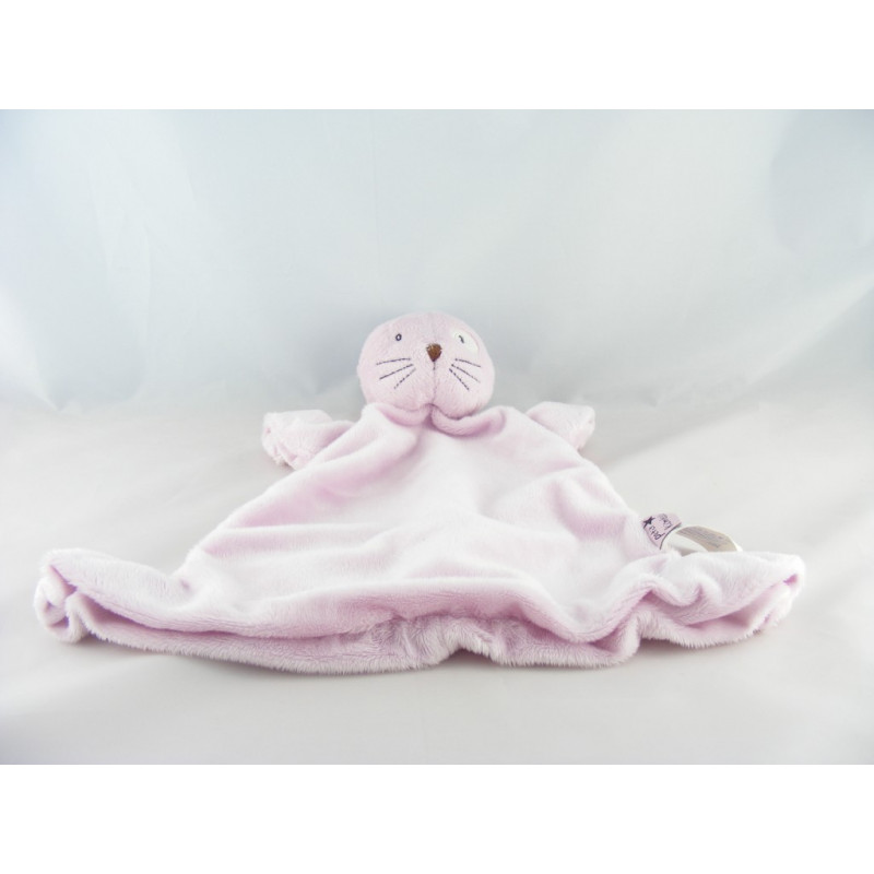 Doudou plat hochet lapin blanc beige KIMBALOO