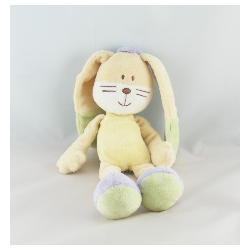 Doudou lapin jaune orange vert mauve Hello MOTS D'ENFANTS