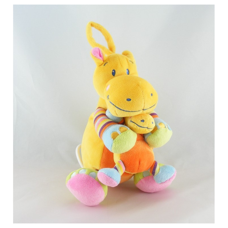 Doudou hippopotame orange jaune rayures NICOTOY