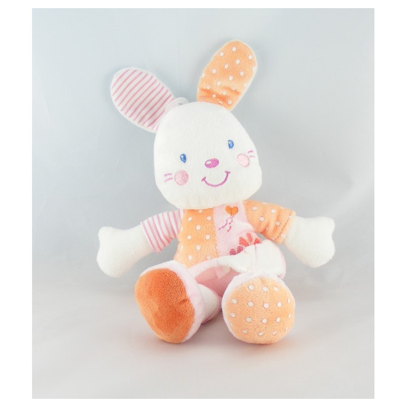 Doudou lapin blanc robe rose rouge pois fleurs NICOTOY KIABI