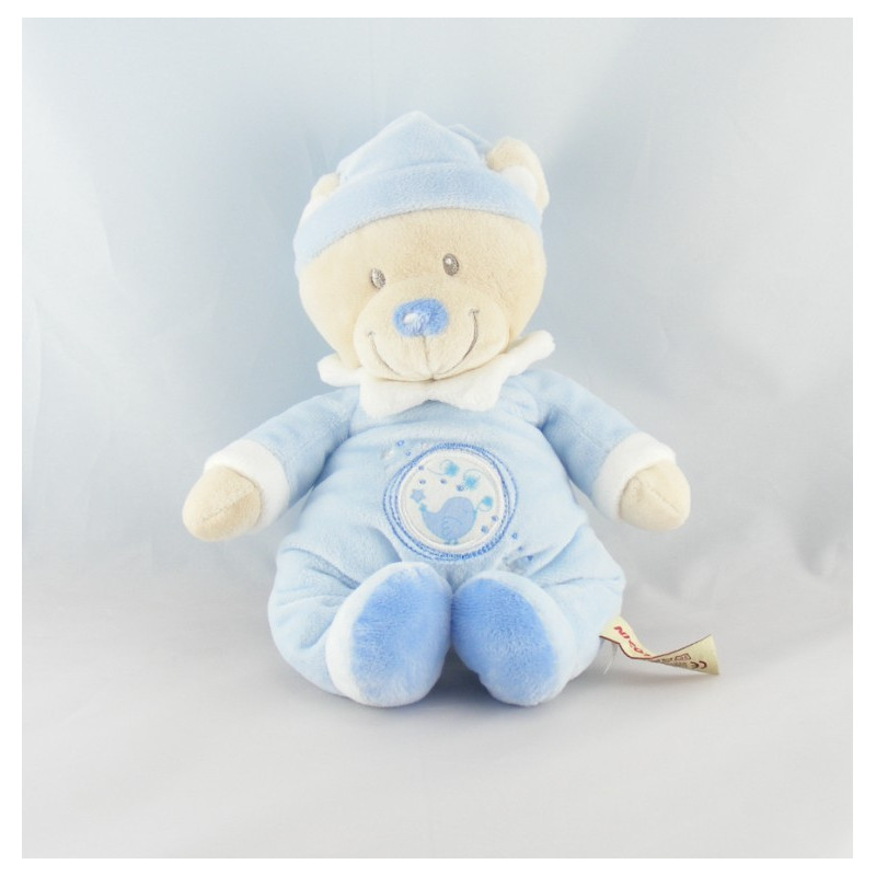 Doudou ours bleu oiseau étoile NICOTOY NEUF