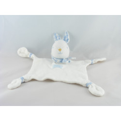 Doudou plat lapin blanc bleu TARTINE ET CHOCOLAT