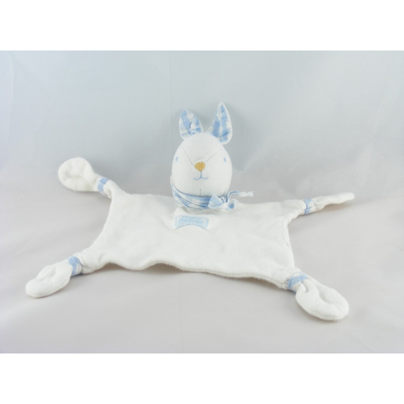 Doudou plat lapin blanc bleu TARTINE ET CHOCOLAT