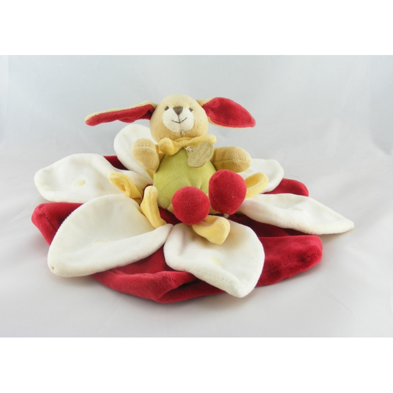 Doudou et compagnie plat lapin sur fleur blanche et rouge