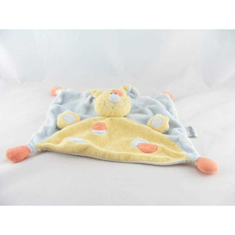 Doudou chien jaune tache rouge bleu NATTOU