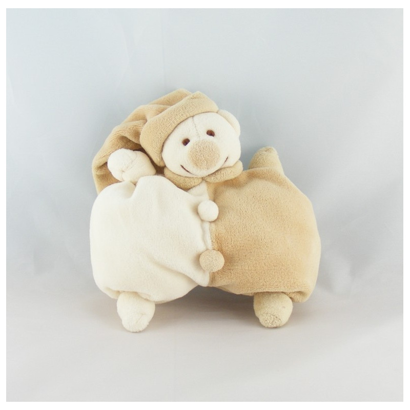 Doudou semi plat ours rose blanc PRISCILLA LARSEN