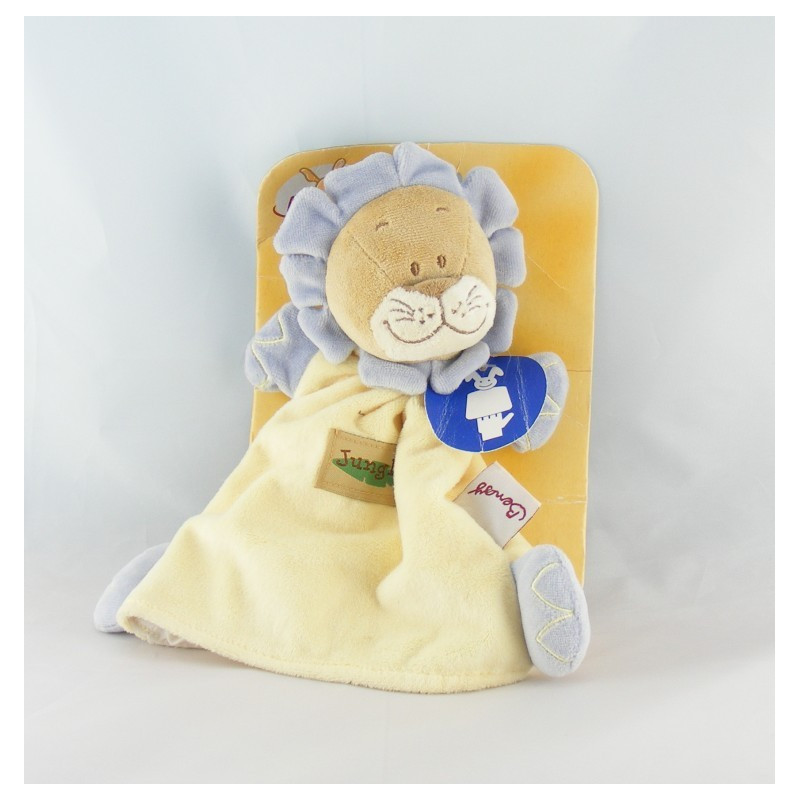 Doudou plat marionnette lion jaune orange jungle BENGY