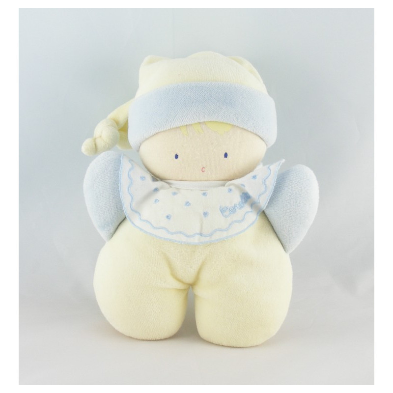 Doudou lutin bébé jaune blanc hochet BABI COROLLE 