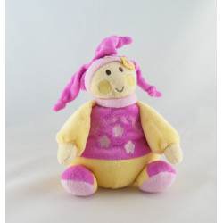 Doudou plat marionnette lutin rose jaune fleur REVE DE BEBE