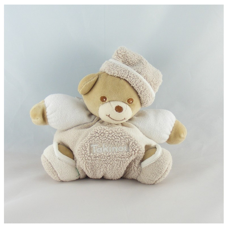 Doudou ours boule ecru beige blanc TAKINOU 