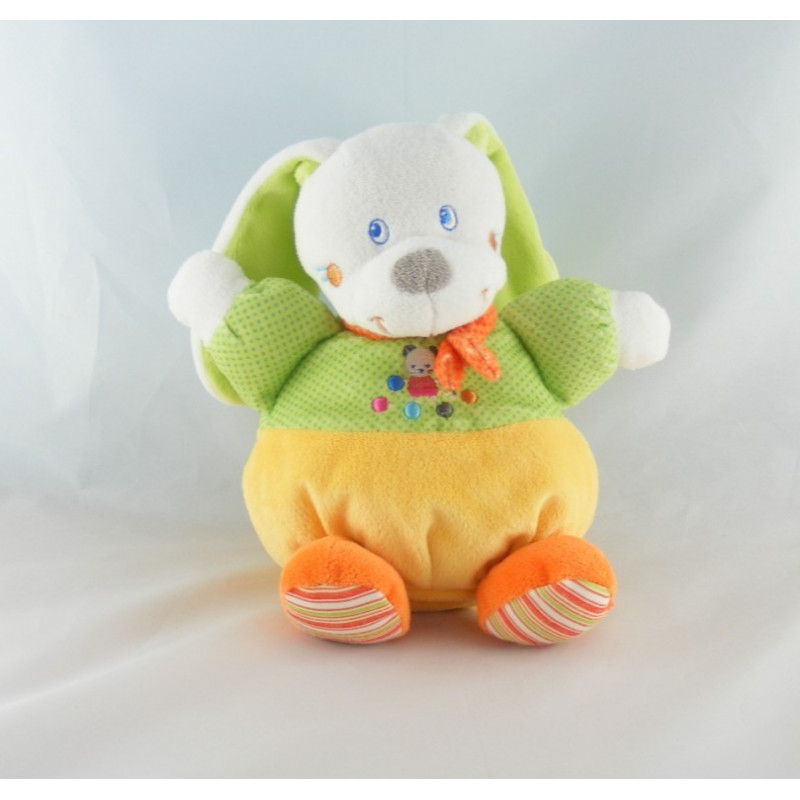 Doudou plat lapin jaune vert pois ours brodé MOTS D'ENFANTS