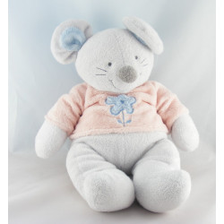 Doudou souris grise bleu pull rose fleur NICOTOY