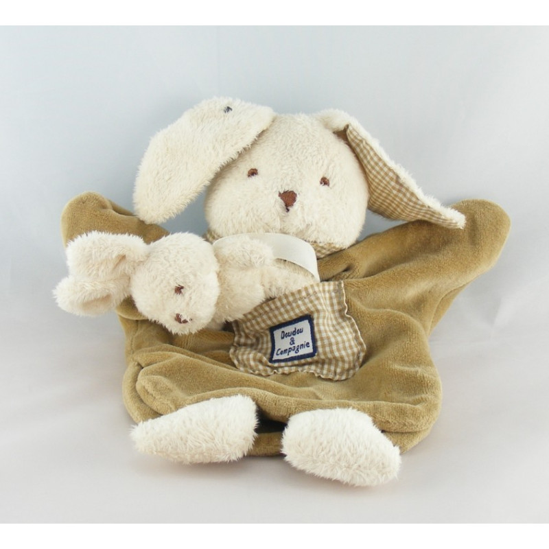 Doudou et compagnie plat lapin bébé marron vichy beige