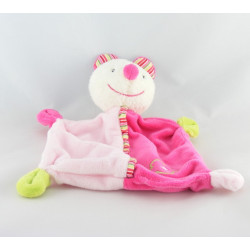 Doudou musical souris blanche rose vert fleur BABY CLUB