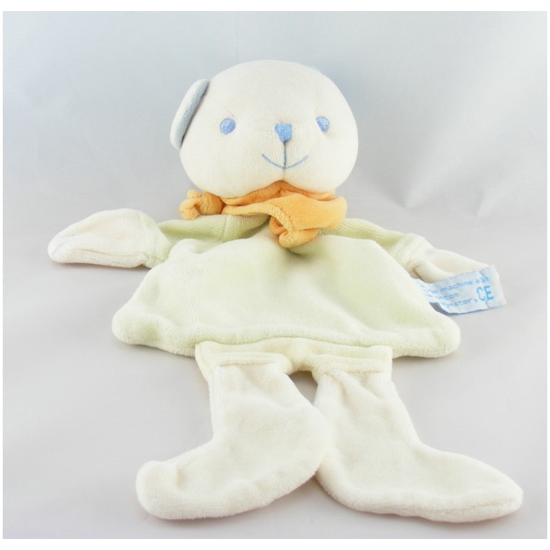 Doudou ours blanc bleu vert jaune CHARLY ET CIE