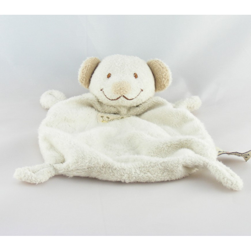 Doudou plat ours souris Beige col blanc NICOTOY