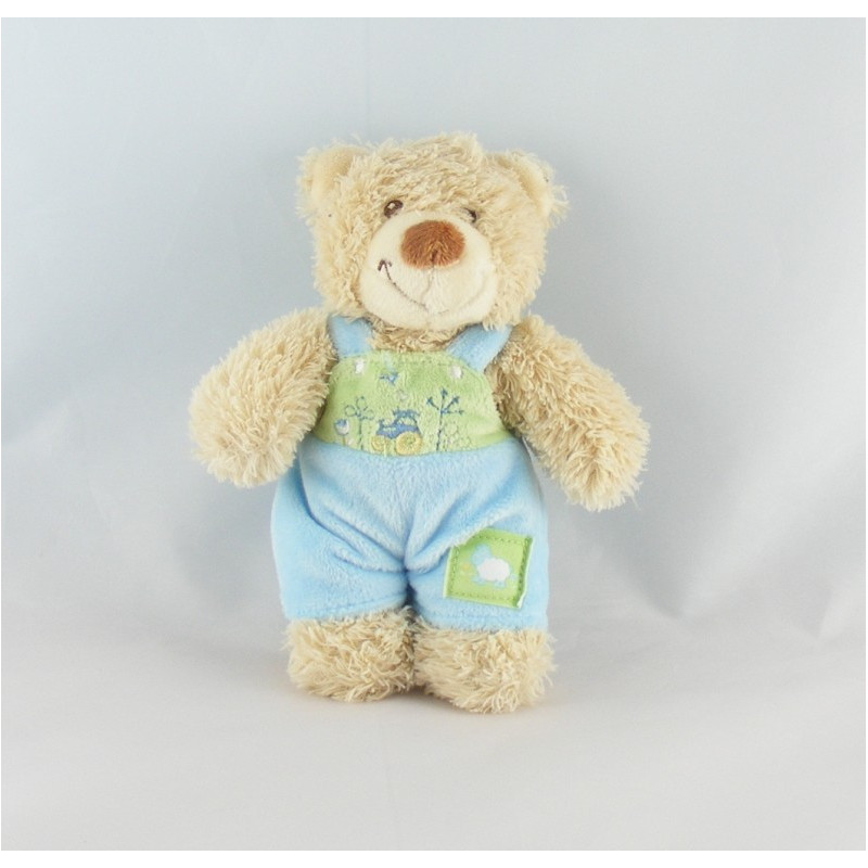 Doudou ours bleu vert tracteur TEX BABY