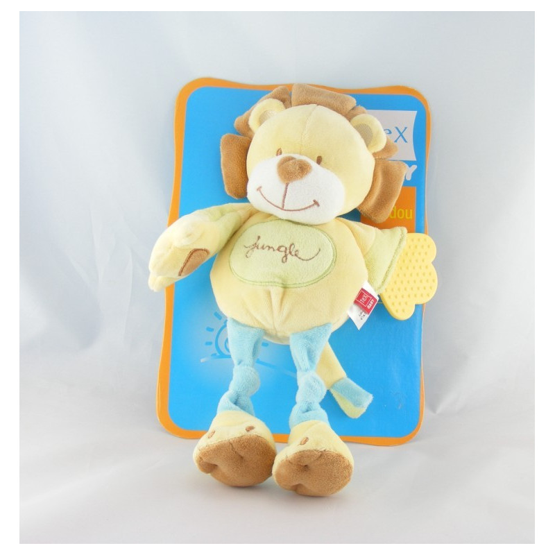 Doudou lion jaune bleu Jungle TEX