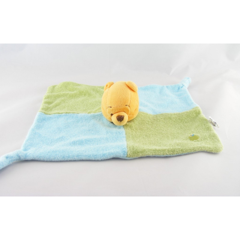 Doudou Plat éponge Winnie vert bleu pomme DISNEY BABY NEUF
