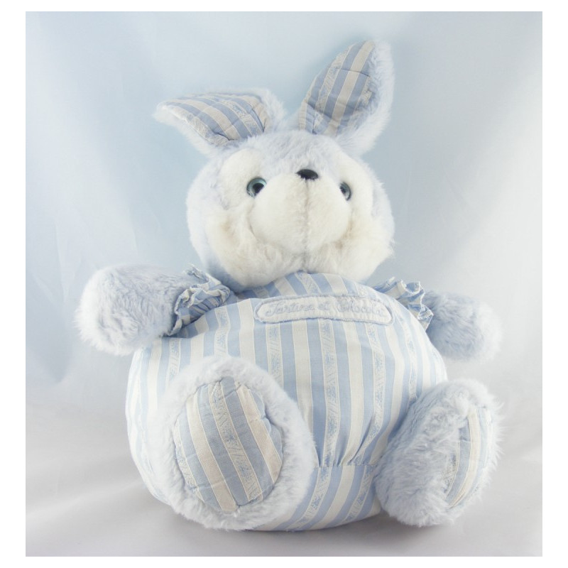Doudou lapin bleu blanc rayé TARTINE ET CHOCOLAT