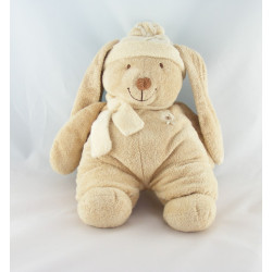 Doudou Lapin Beige bonnet et foulard écru NICOTOY